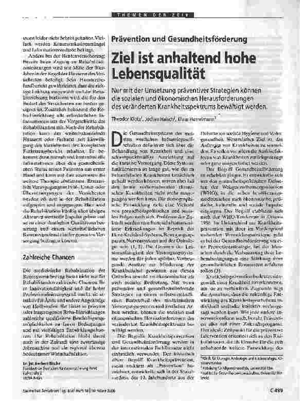 Vorschauseite 1: Prävention und GesundheitsförderungZiel ist anhaltend hohe Lebensqualität