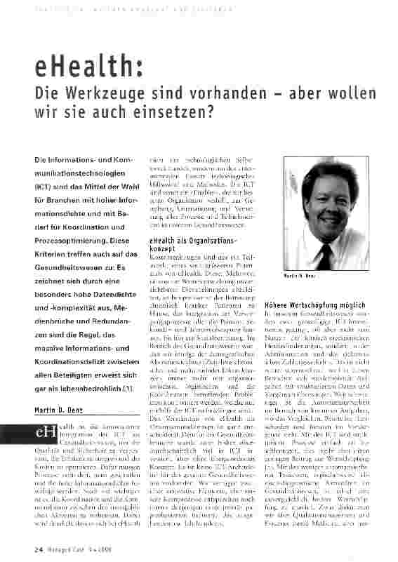 Vorschauseite 1: eHealth: Die Werkzeuge sind vorhanden - aber wollen wir sie auch einsetzen?