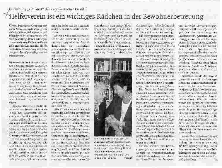 Vorschauseite 1: Helferverein ist ein wichtiges Rädchen in der Bewohnerbetreuung