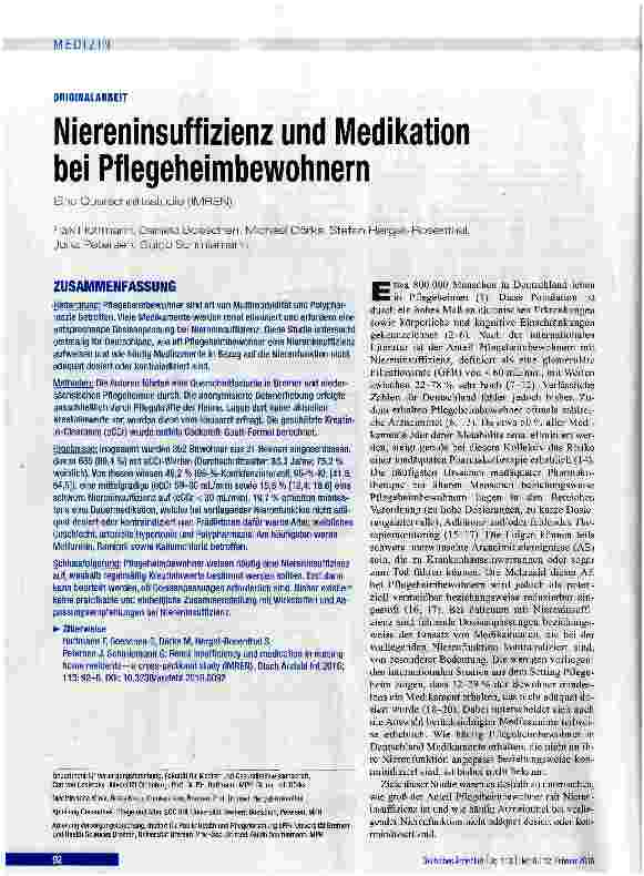 Vorschauseite 1: Niereninsuffizienz und Medikation bei Pflegeheimbewohnern