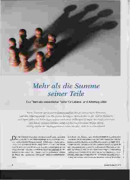 Vorschauseite 1: Mehr als die Summe seiner Teile. Das Team als wesentlicher Faktor für Lebensund Arbeitsqualität.