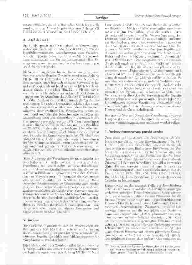 Vorschauseite 2: Generelle Unzulässigkeit der Verwendung geschützter Bezeichnungen für Milch und Milcherzeugnisse in der Kennzeichnung oder Werbung pflanzlicher Alternativprodukte