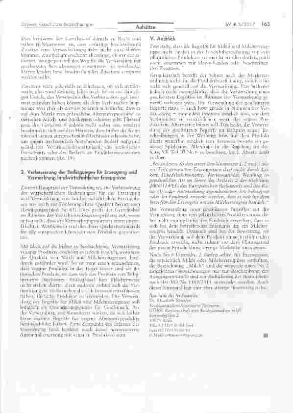 Vorschauseite 3: Generelle Unzulässigkeit der Verwendung geschützter Bezeichnungen für Milch und Milcherzeugnisse in der Kennzeichnung oder Werbung pflanzlicher Alternativprodukte