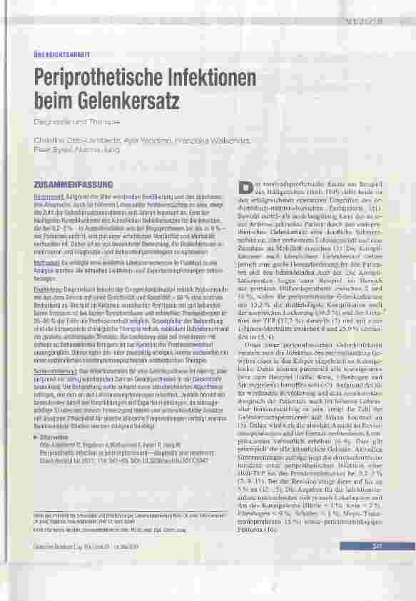 Vorschauseite 1: Periprothetische Infektionen beim Gelenkersatz