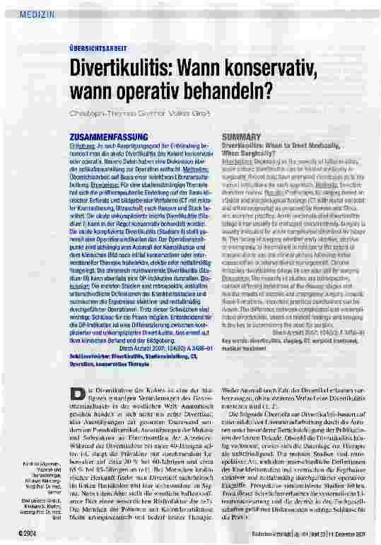 Vorschauseite 1: Divertikulitis: Wann konservativ, wann operativ behandeln?