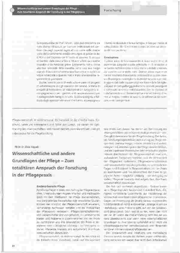 Vorschauseite 1: Wissenschaftliche und andere Grundlagen der Pflege - Zum totalitären Anspruch der Forschung in der Pflegepraxis