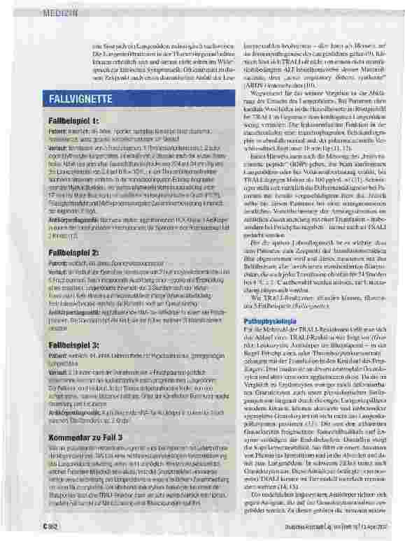 Vorschauseite 3: Transfusionsassoziierte akute Lungeninsuffizienz