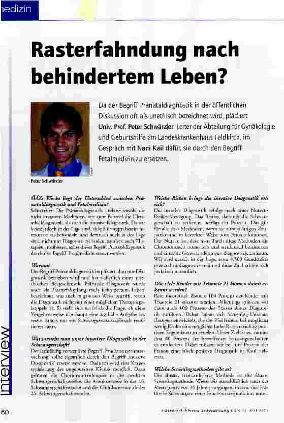 Vorschauseite 1: Rasterfahndung nach behindertem Leben?