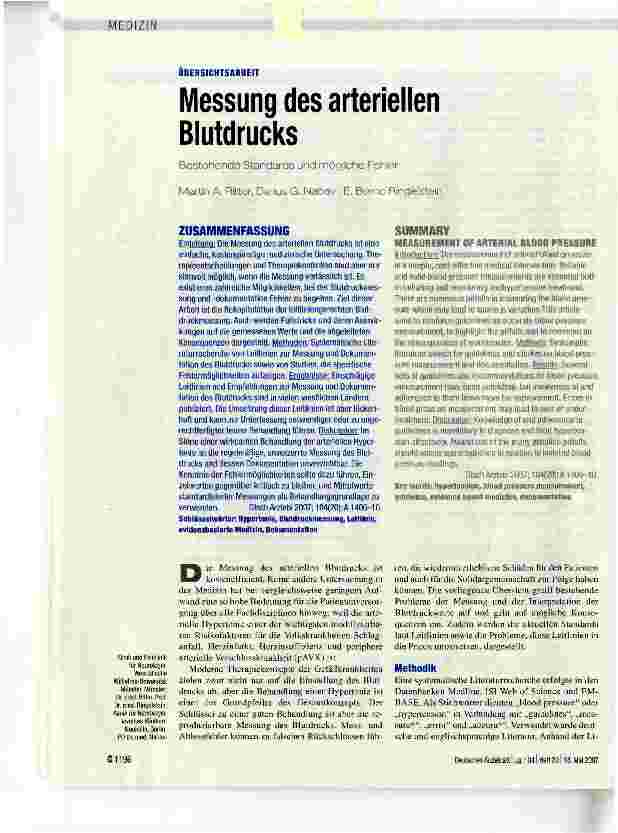 Vorschauseite 1: Messung des arteriellen Blutdrucks