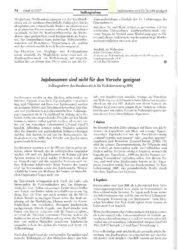 Vorschauseite 1: Jojobasamen sind nicht für den Verzehr geeignet
