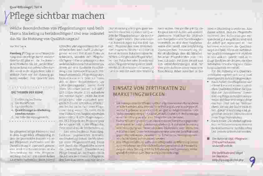 Vorschauseite 1: Qualitätssiegel, Teil 4 Pflege sichtbar machen