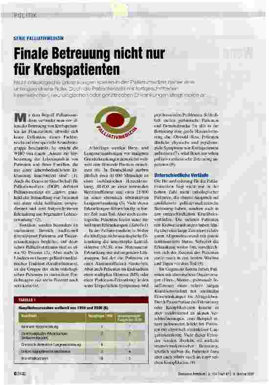 Vorschauseite 1: Finale Betreuung nicht nur für Krebspatienten