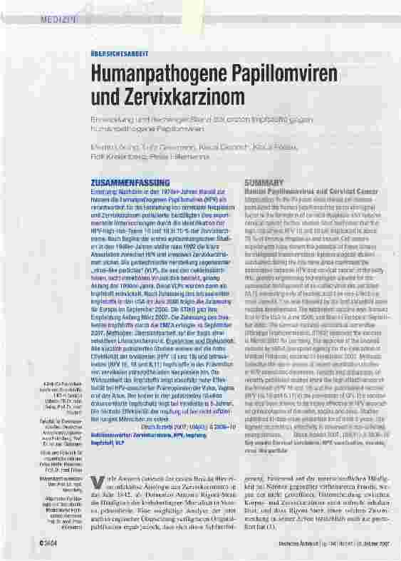 Vorschauseite 1: Humanpathogene Papillomviren und Zervixkarzinom