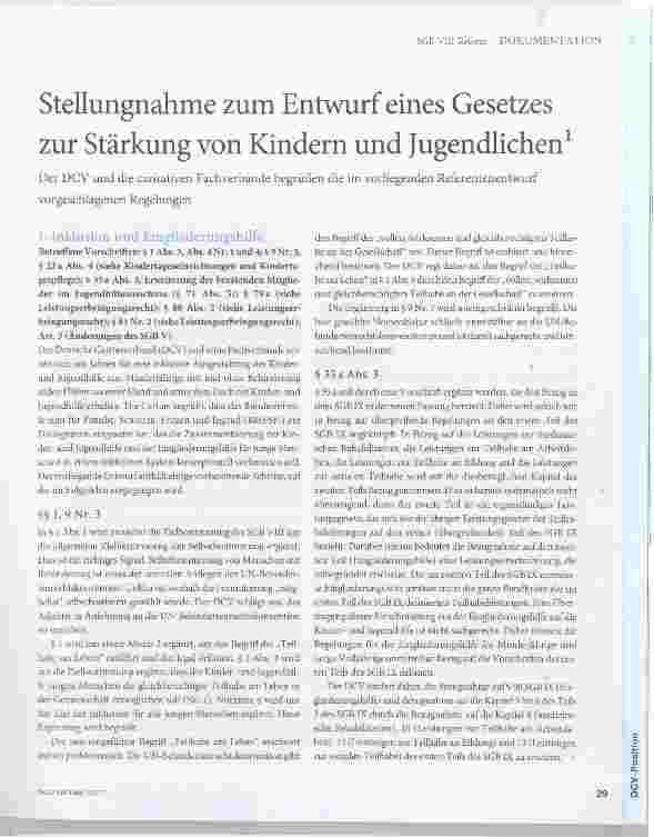 Vorschauseite 1: Stellungnahme zum Entwurf eines Gesetzes zur Stärkung von Kindern und Jugendlichen