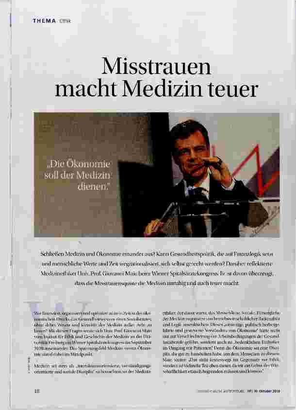 Vorschauseite 1: Misstrauen macht Medizin teuer