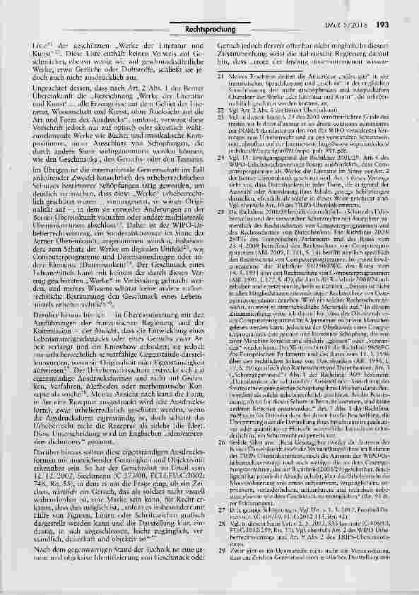 Vorschauseite 5: Schutzunfähigkeit des urheberrechtlichen Geschmacks eines Lebensmittels