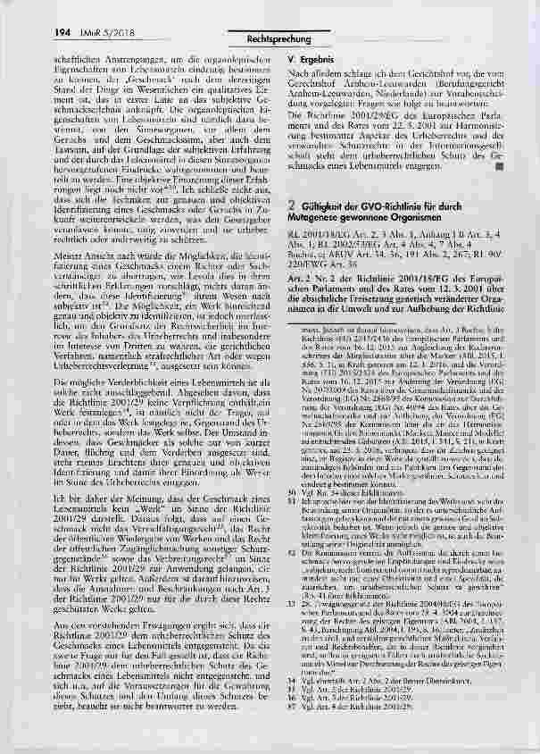 Vorschauseite 6: Schutzunfähigkeit des urheberrechtlichen Geschmacks eines Lebensmittels
