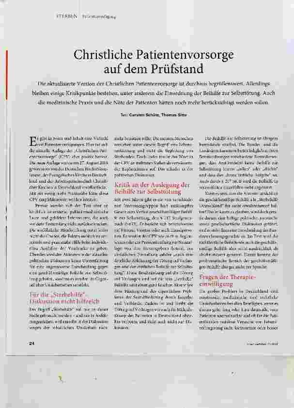 Vorschauseite 1: Christliche Patientenvorsorge auf dem Prüfstand