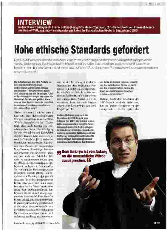 Vorschauseite 1: Hohe ethische Standards gefordert