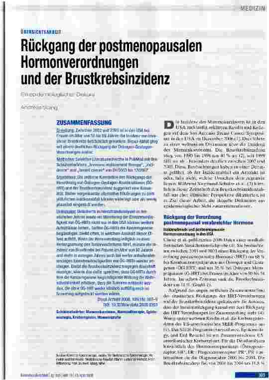 Vorschauseite 1: Rückgang der postmenopausalen Hormonverordnungen und der Brustkrebsinzidenz
