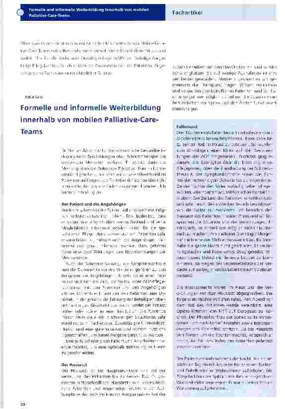 Vorschauseite 1: Formelle und informelle Weiterbildung innerhalb von mobilen Palliative-Care-Teams
