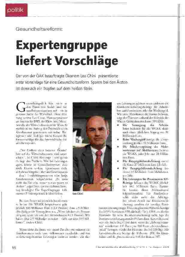Vorschauseite 1: Expertengruppe liefert Vorschläge