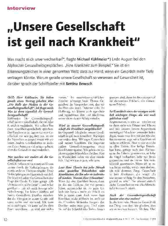Vorschauseite 1: „Unsere Gesellschaft ist geil nach Krankheit