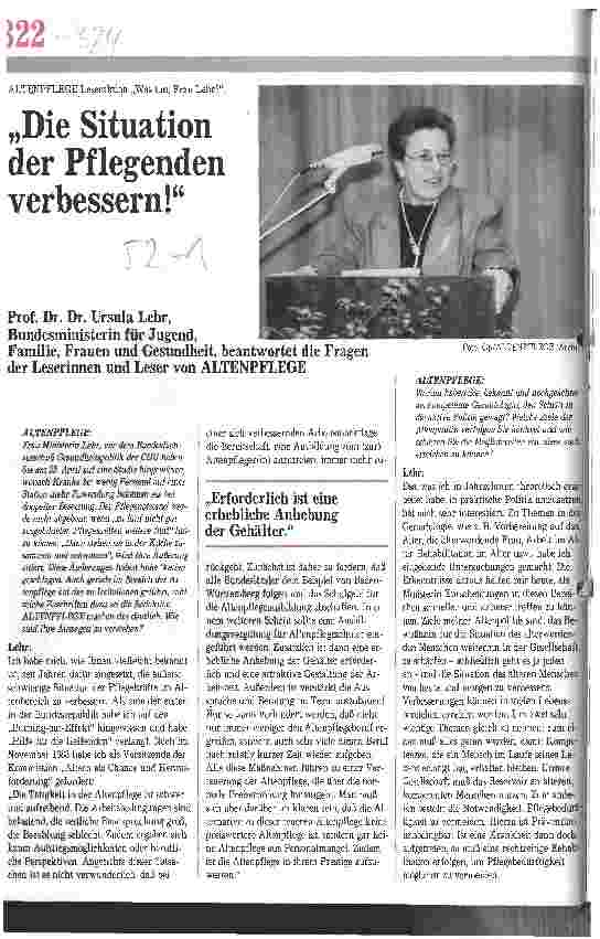 Vorschauseite 1: ALTENPFLEGE-Leseraktion Was tun, Frau Lehr? : Die Situation der Pflegenden verbessern!