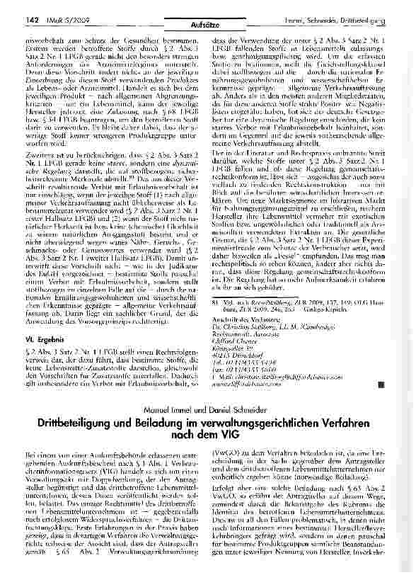 Vorschauseite 1: Drittbeteiligung und Beiladung im verwaltungsgerichtlichen Verfahren nach dem VIG