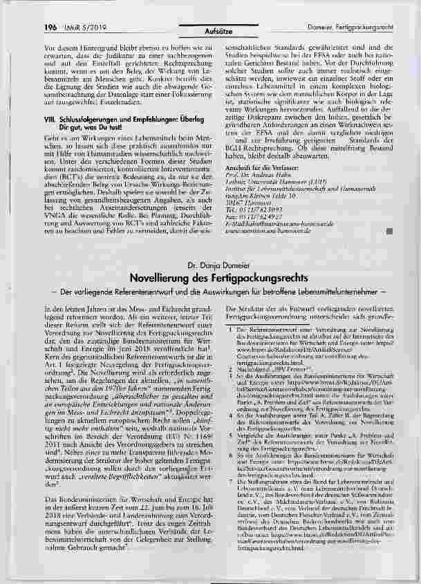 Vorschauseite 1: Novellierung des Fertigpackungsrechts