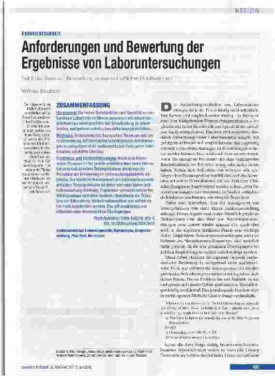 Vorschauseite 1: ÜBERSICHTSARBEITAnforderungen und Bewertung der Ergebnisse von Laboruntersuchungen
