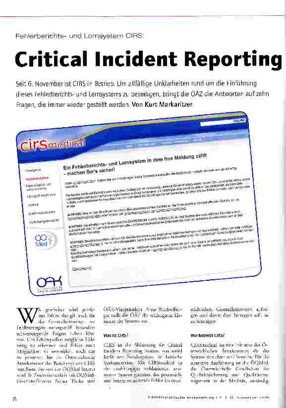 Vorschauseite 1: Critical Incident Reporting System läuft