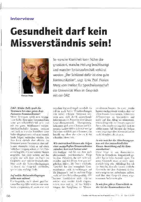 Vorschauseite 1: Gesundheit darf kein Missverständnis sein!