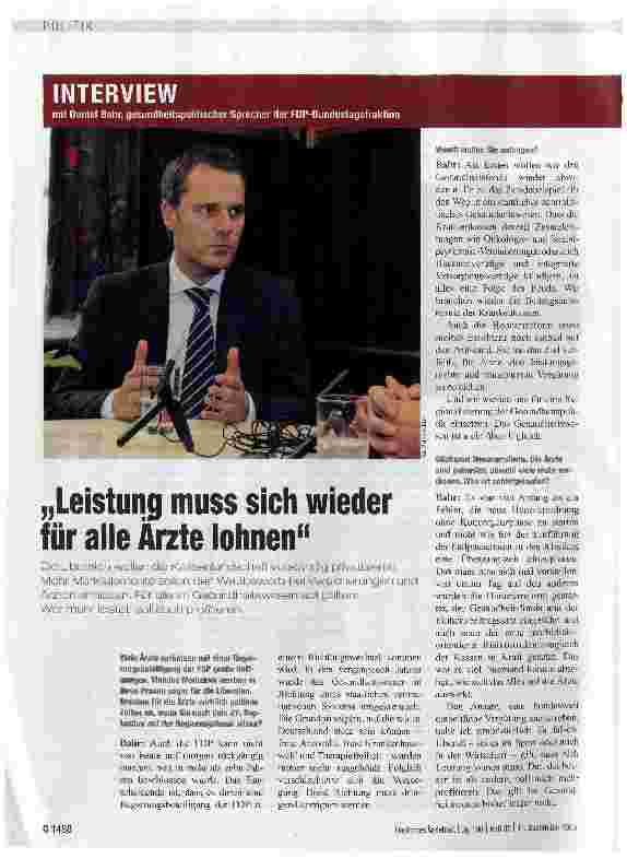 Vorschauseite 1: Interview „Leistung muss sich wieder für alle Ärzte lohnen