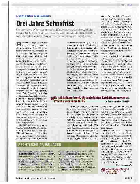 Vorschauseite 1: Drei Jahre Schonfrist