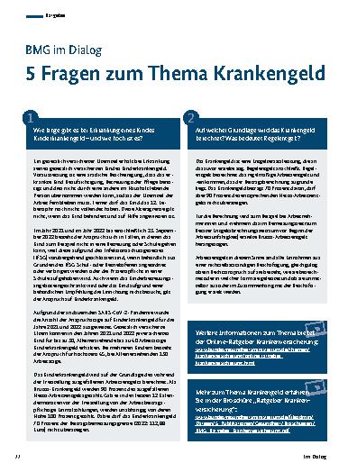 Vorschauseite 1: BMG im Dialog – 5 Fragen zum Thema Krankengeld