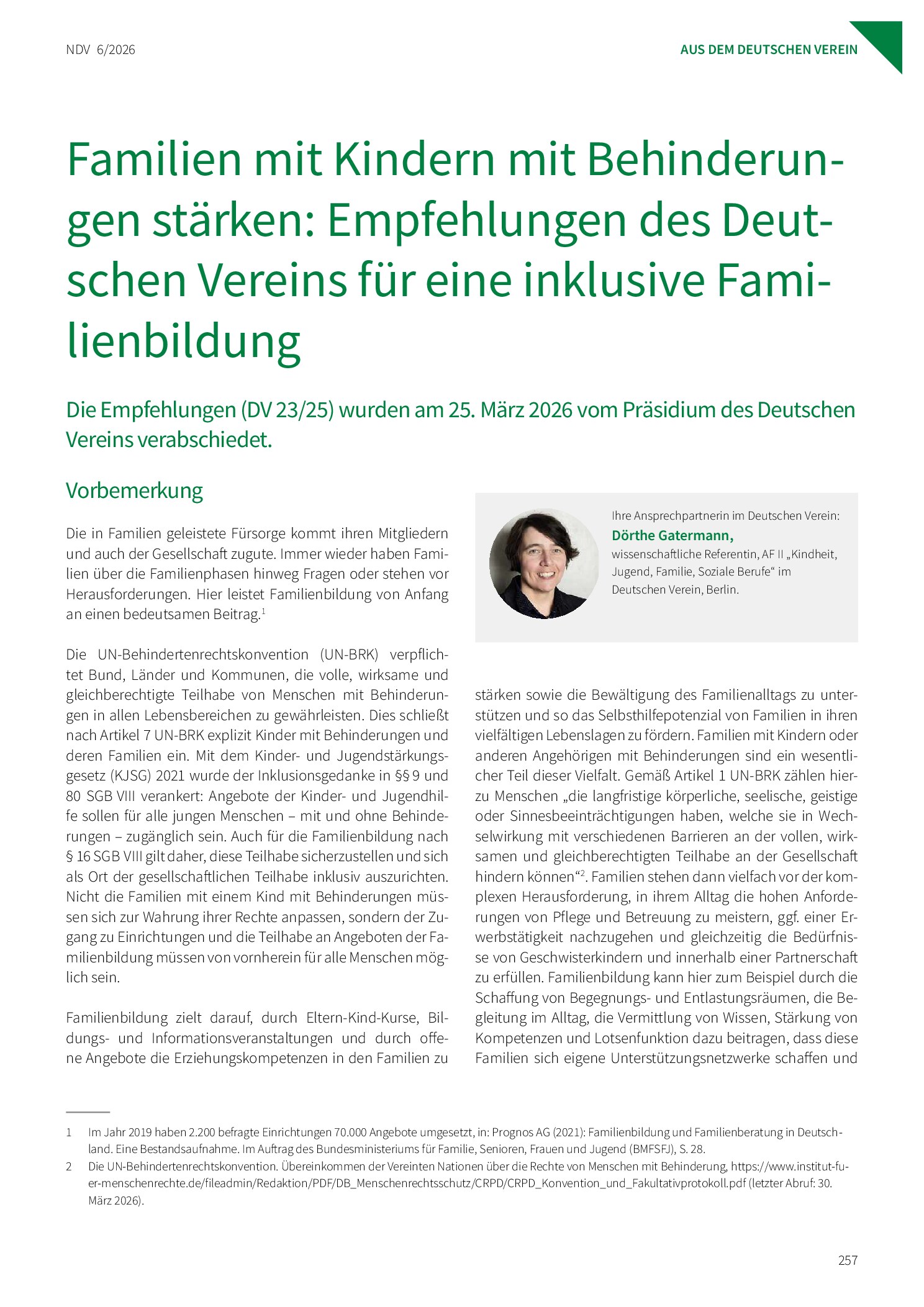Vorschauseite 1: Familien mit Kindern mit Behinderungen stärken: Empfehlungen des Deutschen Vereins für eine inklusive Familienbildung