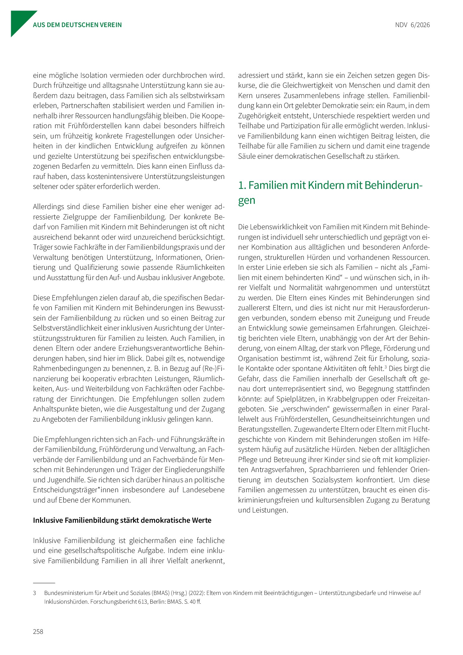 Vorschauseite 2: Familien mit Kindern mit Behinderungen stärken: Empfehlungen des Deutschen Vereins für eine inklusive Familienbildung