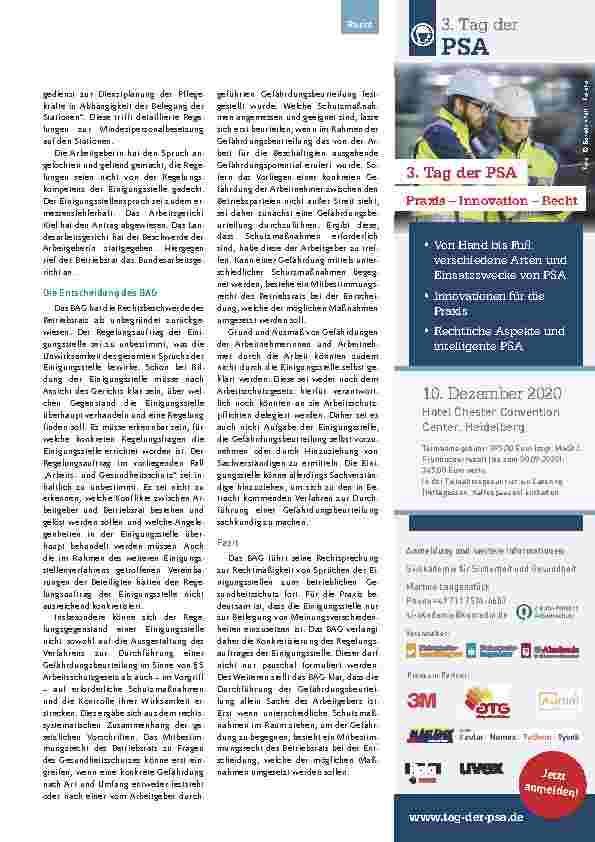 Vorschauseite 2: Arbeitsund Belastungssituation von Pflegekräften: Keine Allzuständigkeit der Einigungsstelle beim betrieblichen Gesundheitsschutz.