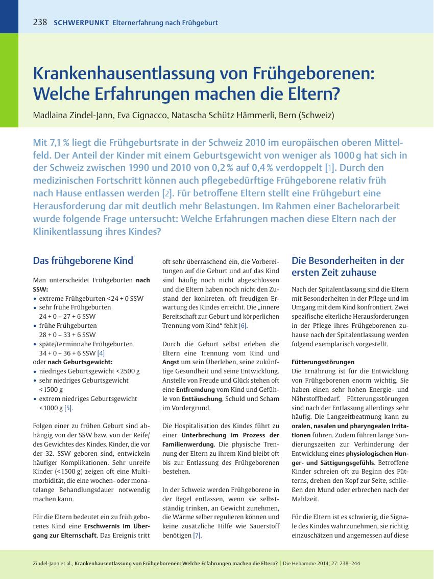 Vorschauseite 1: Krankenhausentlassung von Frühgeborenen: Welche Erfahrungen machen die Eltern?