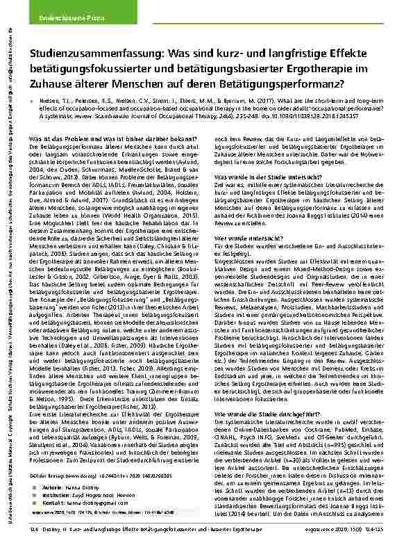 Vorschauseite 1: Studienzusammenfassung: Was sind kurzund langfristige Effekte betätigungsfokussierter und betätigungsbasierter Ergotherapie im Zuhause älterer Menschen auf deren Betätigungsperfor…