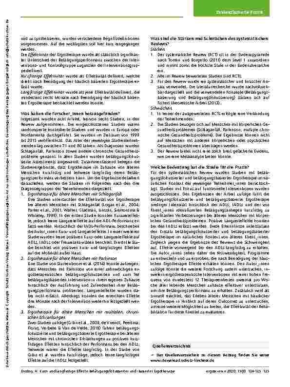 Vorschauseite 2: Studienzusammenfassung: Was sind kurzund langfristige Effekte betätigungsfokussierter und betätigungsbasierter Ergotherapie im Zuhause älterer Menschen auf deren Betätigungsperfor…