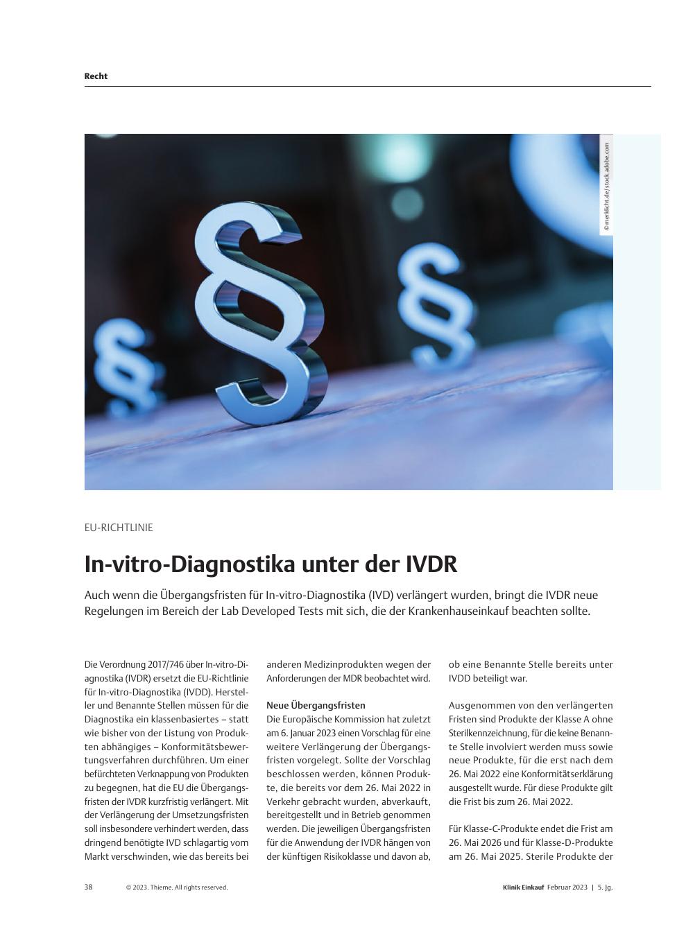 Vorschauseite 1: EU-Richtlinie: In-vitro-Diagnostika unter der IVDR