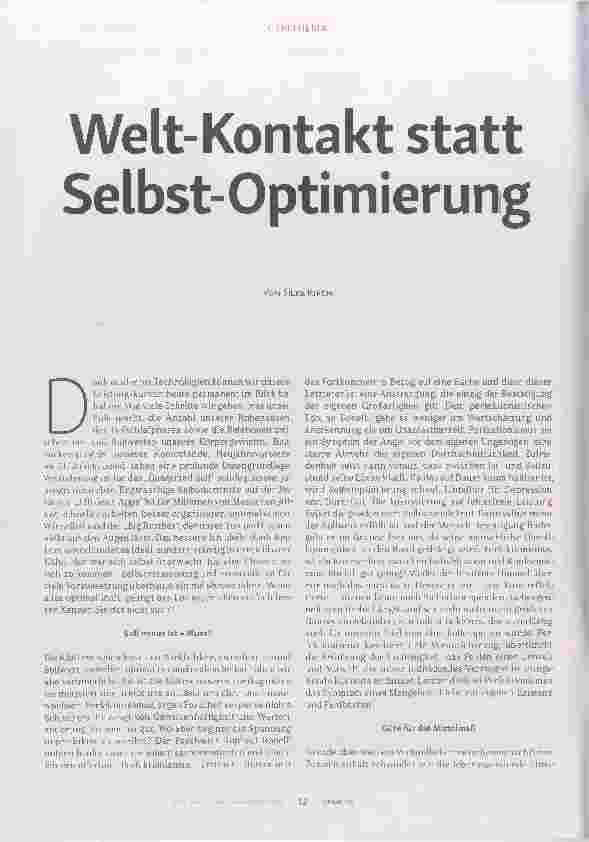 Vorschauseite 1: Weltkontakt statt Selbstoptimierung