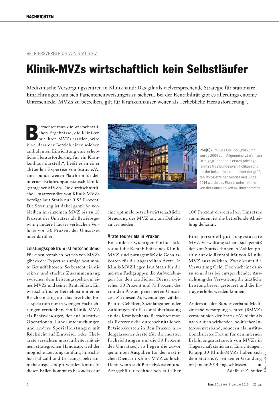 Vorschauseite 1: Klinik-MVZs wirtschaftlich kein Selbstläufer