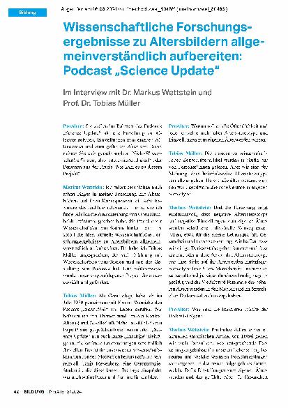 Vorschauseite 1: Wissenschaftliche Forschungsergebnisse zu Altersbildern allgemeinverständlich aufbereiten: Podcast „Science Update“