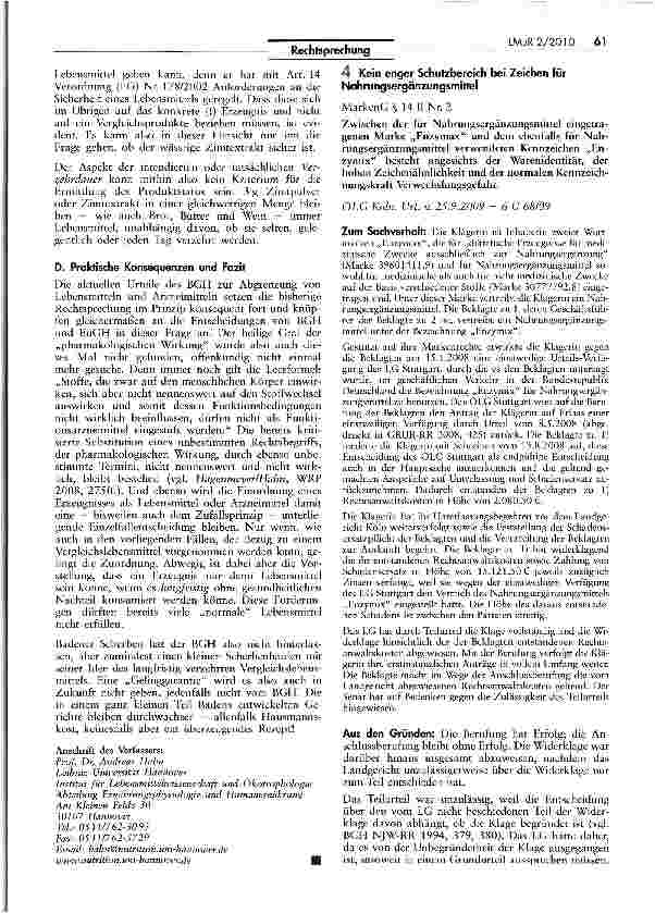 Vorschauseite 1: Kein enger Schutzbereich bei Zeichen für Nahrungsergänzungsmittel