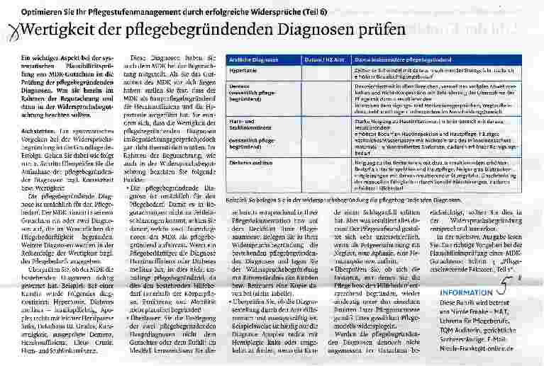 Vorschauseite 1: Optimieren Sie Ihr Pflegestufenmanagement durch erfolgreiche Widersprüche (Teil 6)Wertigkeit der pflegebegründenden Diagnosen prüfen