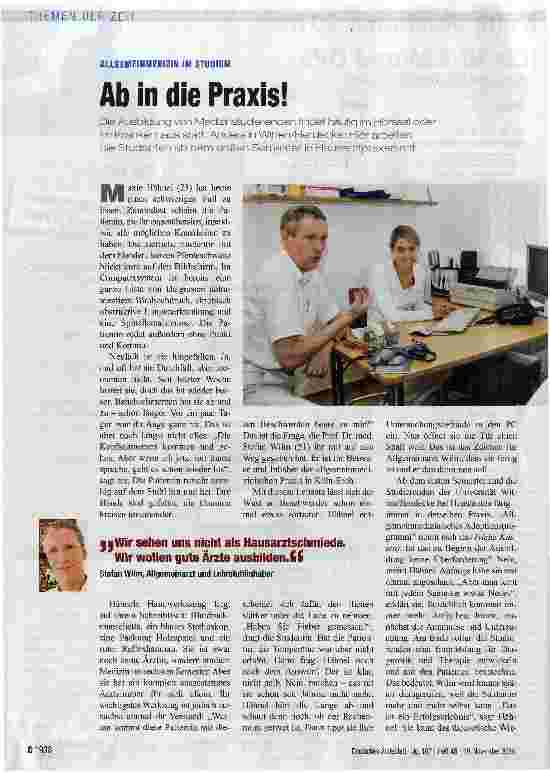 Vorschauseite 1: Ab in die Praxis! Die Ausbildung von Medizinstudierenden findet häufig im Hörsaal oder im Krankenhaus statt. Anders in Witten/Herdecke: Hier arbeiten die Studenten ab dem ersten S…