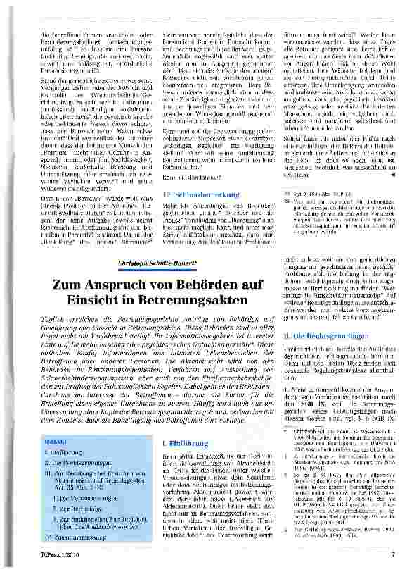 Vorschauseite 1: Zum Anspruch von Behörden auf Einsicht in Betreuungsakten